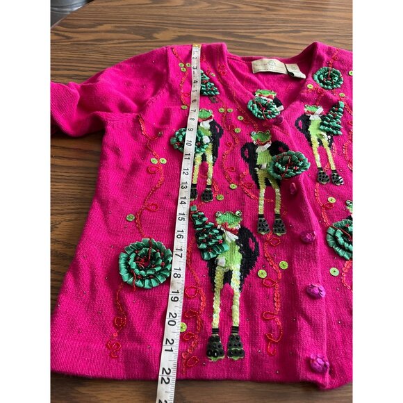 Design Options by Philip & Jane Gordon pink frog Christmas sweater size Medium - Picture 6 of 10
